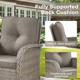 Patio Wicker Chairs Swivel Rocker – Outdoor Swivel Rocking Chairs Set of 2 with Rattan Side Table, Patio Swivel Glider Chair 3 Piece Patio Furniture Sets for Deck Porch Pool Brown/Blue
