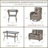 Patio Wicker Chairs Swivel Rocker – Outdoor Swivel Rocking Chairs Set of 2 with Rattan Side Table, Patio Swivel Glider Chair 3 Piece Patio Furniture Sets for Deck Porch Pool Brown/Blue