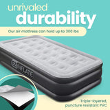 EZ Inflate Air Mattress with Built in Pump – Twin Size Double-High Inflatable Mattress with Flocked Top – Easy Inflate, Waterproof, Portable Blow Up Bed for Camping & Travel