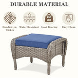Patio Wicker Chairs Swivel Rocker – Outdoor Swivel Rocking Chairs Set of 2 with Rattan Side Table, Patio Swivel Glider Chair 3 Piece Patio Furniture Sets for Deck Porch Pool Brown/Blue