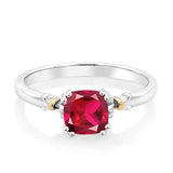 Gem Stone King 925 Sterling Silver and 10K Yellow Gold 6MM Cushion Cut Gemstone Birthstone Engagement Ring | Wedding Anniversary Promise Ring For Women | Available In Size 5, 6, 7, 8, 9
