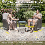 Patio Wicker Chairs Swivel Rocker – Outdoor Swivel Rocking Chairs Set of 2 with Rattan Side Table, Patio Swivel Glider Chair 3 Piece Patio Furniture Sets for Deck Porch Pool Brown/Blue