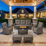 Patio Wicker Chairs Swivel Rocker – Outdoor Swivel Rocking Chairs Set of 2 with Rattan Side Table, Patio Swivel Glider Chair 3 Piece Patio Furniture Sets for Deck Porch Pool Brown/Blue