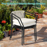 Dextrus 3-Piece Patio Conversation Bistro Set, Outdoor Wicker Dining Table Chairs Set, With 2 Stackable Chairs, Cushions, Side Table – White