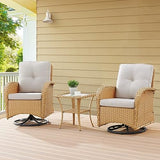 Patio Wicker Chairs Swivel Rocker – Outdoor Swivel Rocking Chairs Set of 2 with Rattan Side Table, Patio Swivel Glider Chair 3 Piece Patio Furniture Sets for Deck Porch Pool Brown/Blue