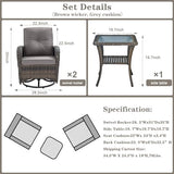 Patio Wicker Chairs Swivel Rocker – Outdoor Swivel Rocking Chairs Set of 2 with Rattan Side Table, Patio Swivel Glider Chair 3 Piece Patio Furniture Sets for Deck Porch Pool Brown/Blue