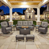 Patio Wicker Chairs Swivel Rocker – Outdoor Swivel Rocking Chairs Set of 2 with Rattan Side Table, Patio Swivel Glider Chair 3 Piece Patio Furniture Sets for Deck Porch Pool Brown/Blue